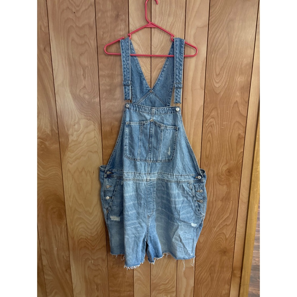 Old Navy Womens Distressed Denim Shortalls Light Wash Raw Hem 3X
